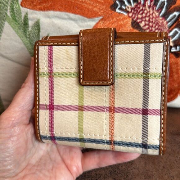 COACH BLEECKER TATTERSALL MULTICOLOR LEATHER BUCKLE FRENCH PURSE WALLET 40946 - Picture 8 of 17